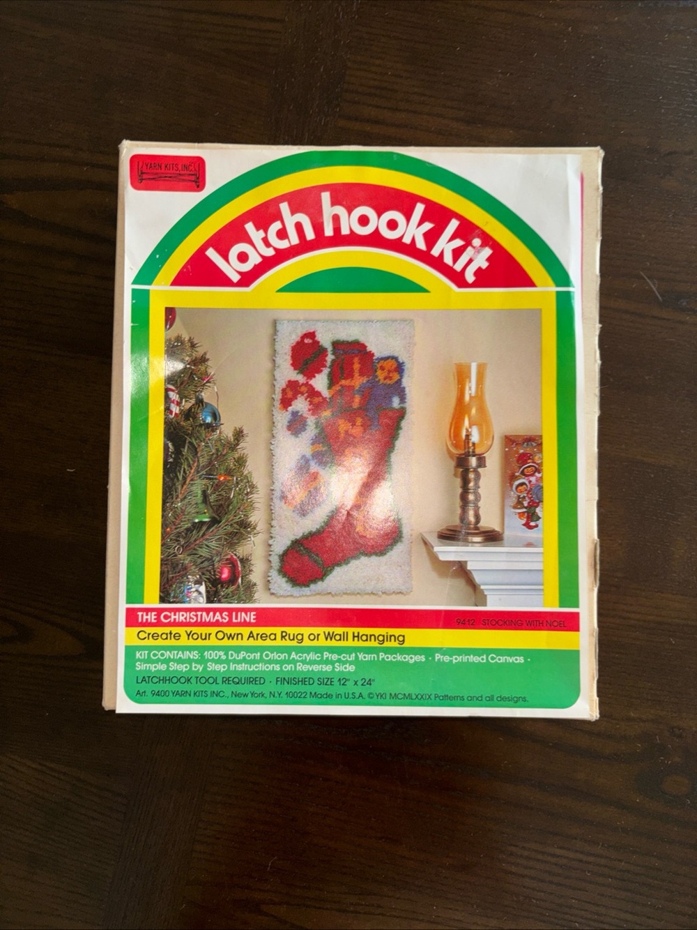 Vintage Latch Hook Kit Noel Christmas Stocking Wall Hanging Area Rug 1977 Yarn